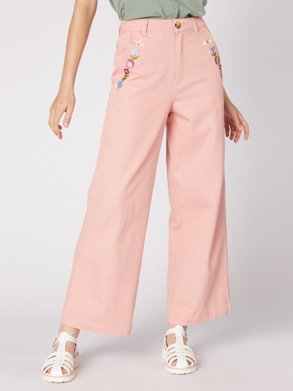 Modcloth x Princess Highway Chain of Wildflowers Embroidered Jeans Pink size 16